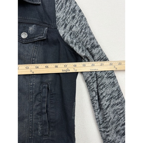 Free People Women's Black Distressed Jean Jacket Sweatshirt Sleeves No Hood Sz M - Picture 8 of 12